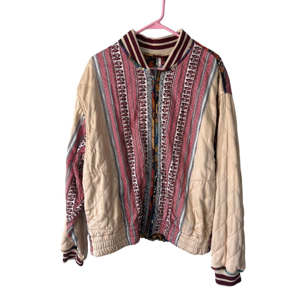 Free People Pandora Mxied Print Reversible Bomber Jacket Medium